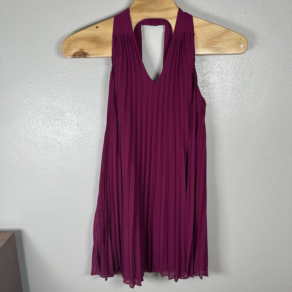 NEW‎ Banana Republic Womens Large Purple Pink Pleated Mini Dress Vneck Open Back
